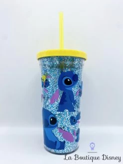 Gobelet Paille Stitch Disney Store Verre Plastique Paillettes Bleu Jaune -Poupées Soldes gobelet paille stitch disney store verre plastique bleu jaune lilo et stitch paillettes 2