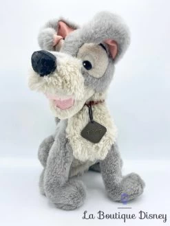 Peluche Clochard Tramp Disney La Belle Et Le Clochard Chien Gris Collier Métal Vintage 36 Cm