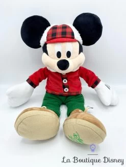 Peluche Mickey Mouse Noël Disney Store 2017 Rouge Vert Bonnet 44 Cm