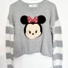 Pull Cropped Minnie Mouse Tsum Tsum Disney Store Taille S Gris Rayures -Poupées Soldes pull minnie mouse tsum tsum disney store gris court 2