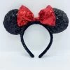 Serre Tête Oreilles Minnie Mouse Sequins Disney Parks Disneyland Ears Noir Noeud Rouge Classique Strass