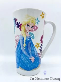 Tasse Elsa La Reine Des Neiges Disney Store 2015 Mug Blanc Fleurs Haut
