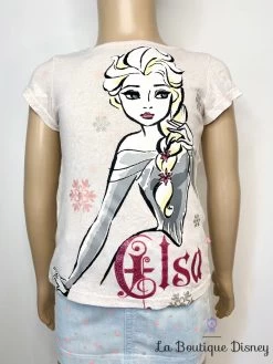 Tee Shirt Elsa La Reine Des Neiges Disney Taille 2-3 Ans Gris Rose Portrait Visage