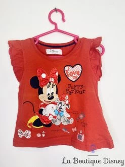 Tee Shirt Minnie Mouse Puppy Parlour Disney Store Taille 12-18 Mois Rouge Chien Love